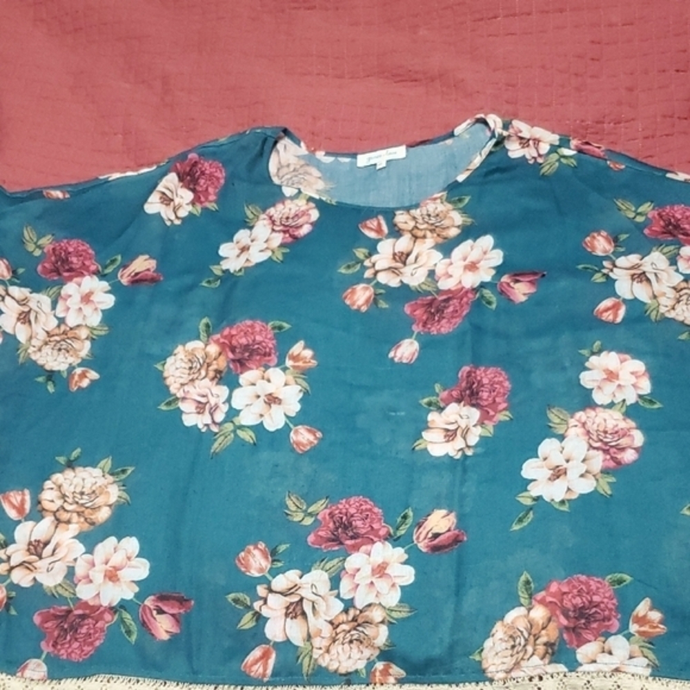 Grace & Lace Pink and White 3/4 Sleeve Boxy Blouse